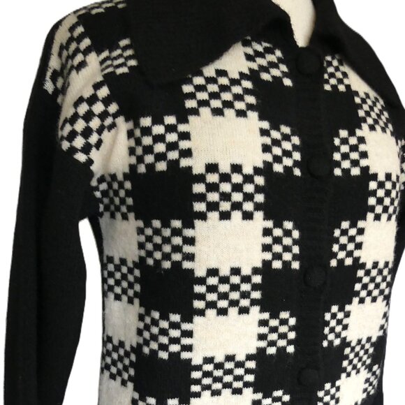 COTE Black White Button Down Camilla Cardigan Check Knit Sweater USA Size Small - Picture 2 of 11